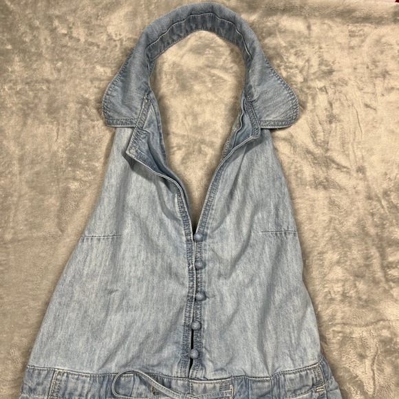 Free People We The Free Dion Jumpsuit Women Blue Denim Halter Wide Leg Boho S - Picture 5 of 15